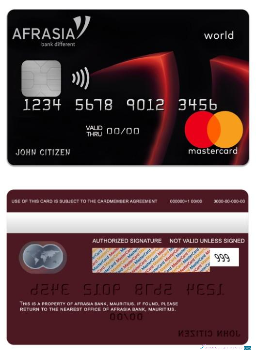 Download Mauritius Afrasia Bank world mastercard Photoshop template